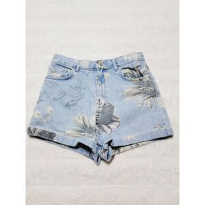 Topshop Mom Ashley Floral High Rise Jean Short Light Wash Frayed Hem Size 8